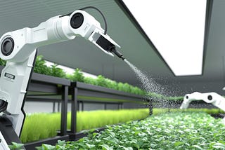 AI watering plants in a greenhouse