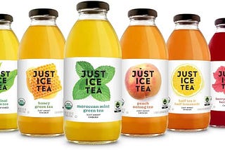 Six bottles of Just Ice Tea in different flavors