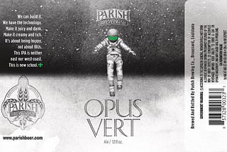 Parrish Brewing Opus Vert IPA Beer Label