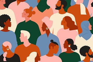 Illustration displays a crowd of diverse ethnicities