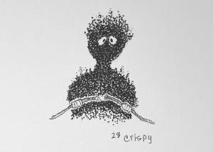 A funny drawing of person who has touched two wires together and is now “crispy” My drawing from an Inktober drawing prompt