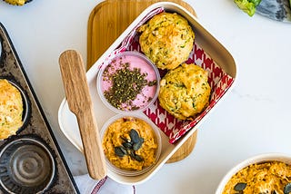 Baby Marrow Muffins with Roasted Pumpkin and Chèvre Spread