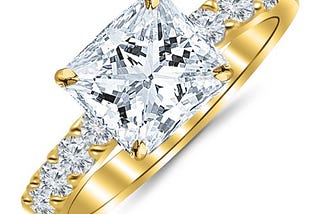 1.10 Carat Princess Cut/Shape 14K Yellow Gold Classic Prong Set Diamond Engagement Ring with a 0.60