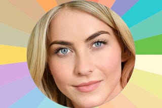 Face of a young woman with blonde hair and blue eyes surrounded by different colors from her seasonal color analysis palette