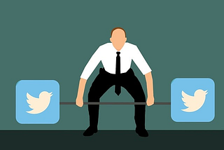 an executive lifting twitter barbell as an analogy to marketing strategy challenges