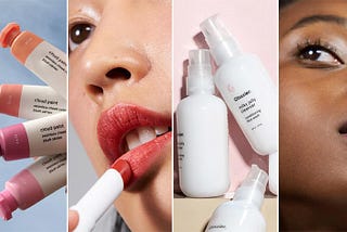Collage of Glossier products and models