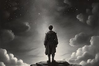 A man looking at his dreams in the sky