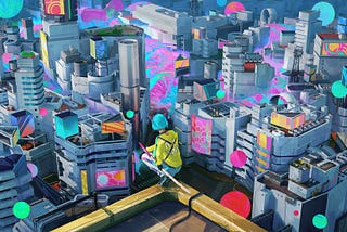 Digital art shows a cyber city, reflecting on how amazing the asynchronous programming techniques in Python are.