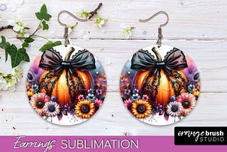 Fall Coquette Pumpkin Round Earrings PNG