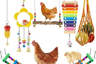Longer Chain Chicken Toys for Coop Accessories 7PCS, Chicken Swing Ladder Perch roosts, Chicken Xylophone Mirror with Bells Vegetable Fruits Hanging Chicken Feeder for hens Bird Parrot