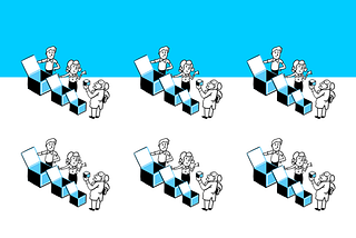 Illustration showing people opening a box just to find another box inside, until the smallest box is found.