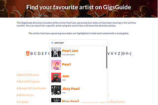 New on GigsGuide: City pages, a new Artist search and more…