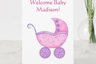 Welcome Baby Girl Name Personalized Pink Buggy Card