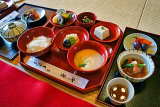 Photo of “kaiseki” small plate vegan food in Japan.