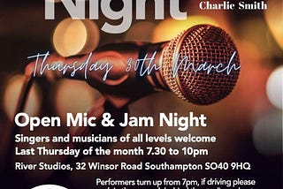 River Studios Open mic 30th of March