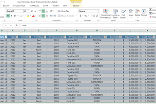 Sorting function in Microsoft Excel