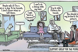 Cartoon of poorly drawn figures.