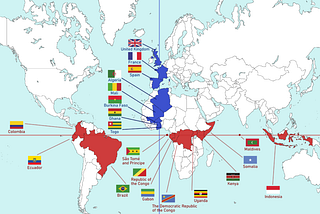 Countries that lie on the Equator and Countries that lie on the Prime Meridian