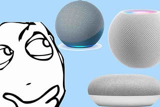 Animated character lookng at smart speakers and thinking
