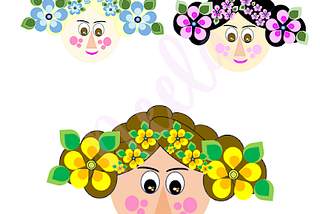 How to make clip art faces: Part2: Pretty girl face with braided hair decorated with flowers