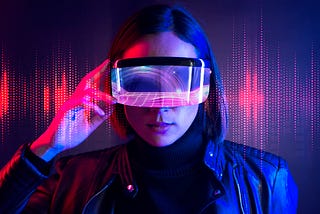 A woman wearing an AR/VR headset.