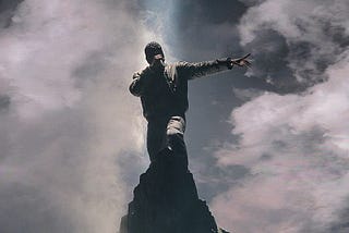 Kanye West performing atop a mountain at the Verizon Center on November 21, 2013 in Washington, D.C. on The Yeezus Tour.