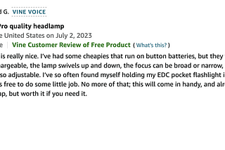 Screenshot of an Amazon review that has a Vine Voice badge next to the customer’s name.