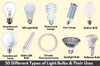 Types of Light Bulbs: A Comprehensive Guide to 50 Different Light Bulb Types, Including Incandescent Bulbs