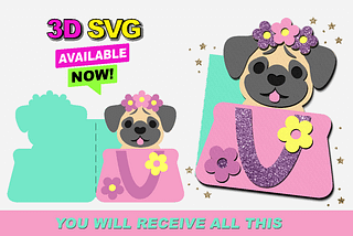 Baby Pug Card 3D SVG