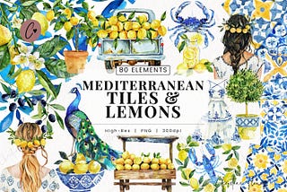 80 Mediterranean Watercolor Clipart Free