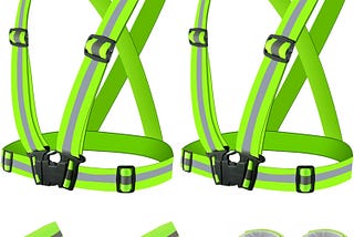 Ensemble de Gilets de sécurité réfléchissants - 2 Gilets réfléchissants pour vélos + 4 Sangles réfléchissantes + 2 Sangles réfléchissantes, Bracelets à Pression, réflecteurs