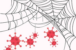 covid viruses caught in a spider web