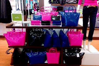 Handbags and Wallets: Blue, Pink, or Black