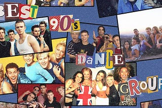 Collage of pop bands including spice girls, nsync backstreet boys