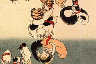 Cats Forming the Characters for Catfish
 猫の当て字(なまず) 歌川国芳 
 Utagawa Kuniyoshi 1798–1861
 (public domain)