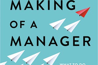 The book cover for the making of a manager with a few paper airplanes on a turquiose background color