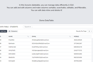 Livewire datatable package for laravel
