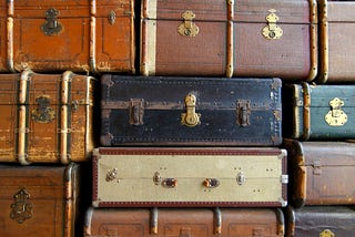 Old suitcases  stack, mostly leather, retro, travel