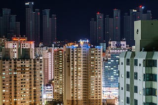 Apartment block, apartment buildings with lights