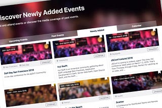 Screenshot showing the new “recently added events” page