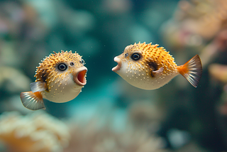 So easy? And you are telling me now? /imagine prompt: a big pufferfish telling a secret to another small pufferfish, whimsical — ar 16:9 — v 6.0