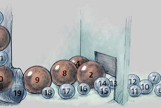 An image of numbered marbles entering a door. Larger marbles cannot pass, while smaller marbles are able to get through. Illustration by Valentin Besson. https://valutin.com/