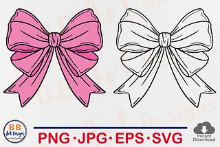Coquette Pink Bow SVG Bow Clipart PNG Free