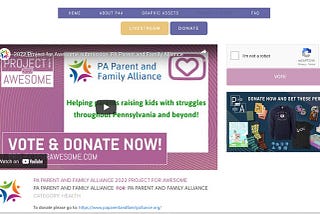 Pa Parenting and Family Alliance voting and donation page.