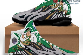 Boston Celtics Custom Air Jordan 13 Grey Green Lucky Leprechaun Shoes