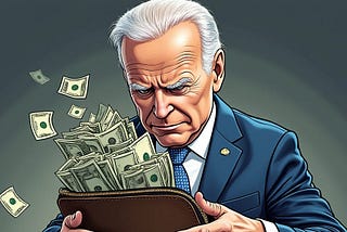 The image satirizes Joe Biden’s use of government power, suggesting personal financial gain or manipulation of public funds.