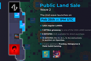 The Sandbox Venta pública de LAND 
Wave #2 — Featuring Pranksy, Metapurse & Yield Guild Games