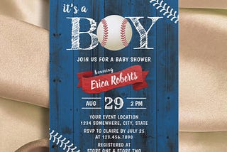 Rustic Baseball Sports Navy Wood Boy Baby Shower Invitation