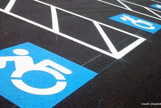 Photo: Disabled Parking Spaces with the new Accessible Icon, Credit Disability Scoop