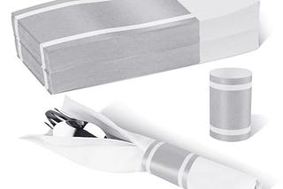 Germiwipe Paper Napkin Band, 200PCS Matte Silver Napkin Ring Self-Adhesive, Silverware Wraps Bands,Table Setup Wedding Event Party Supply (Matte Silver /200pcs)